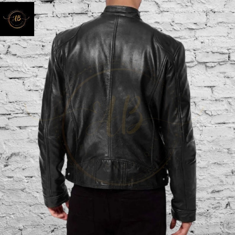 Black Brown Genuine Leather Jackets Motorcycle Lapel Diagonal Zipper