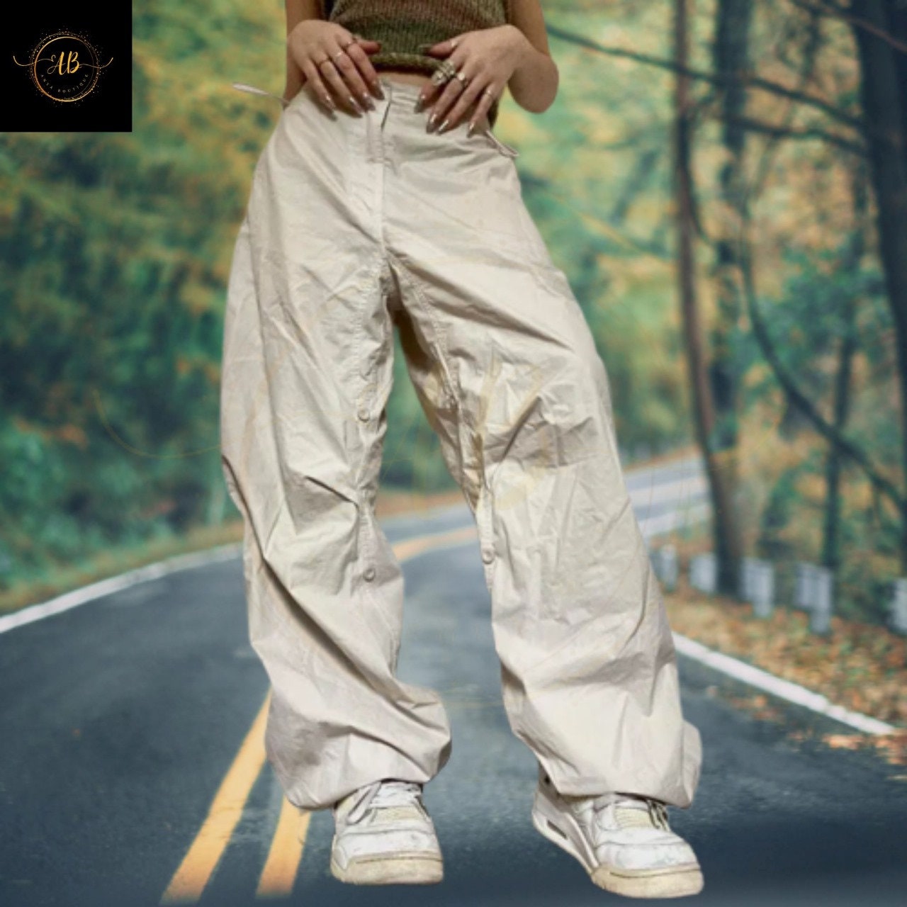 Y2k Boho Cargo Pants Women's Shirring Casual Wide Leg Pants Women Loose ...