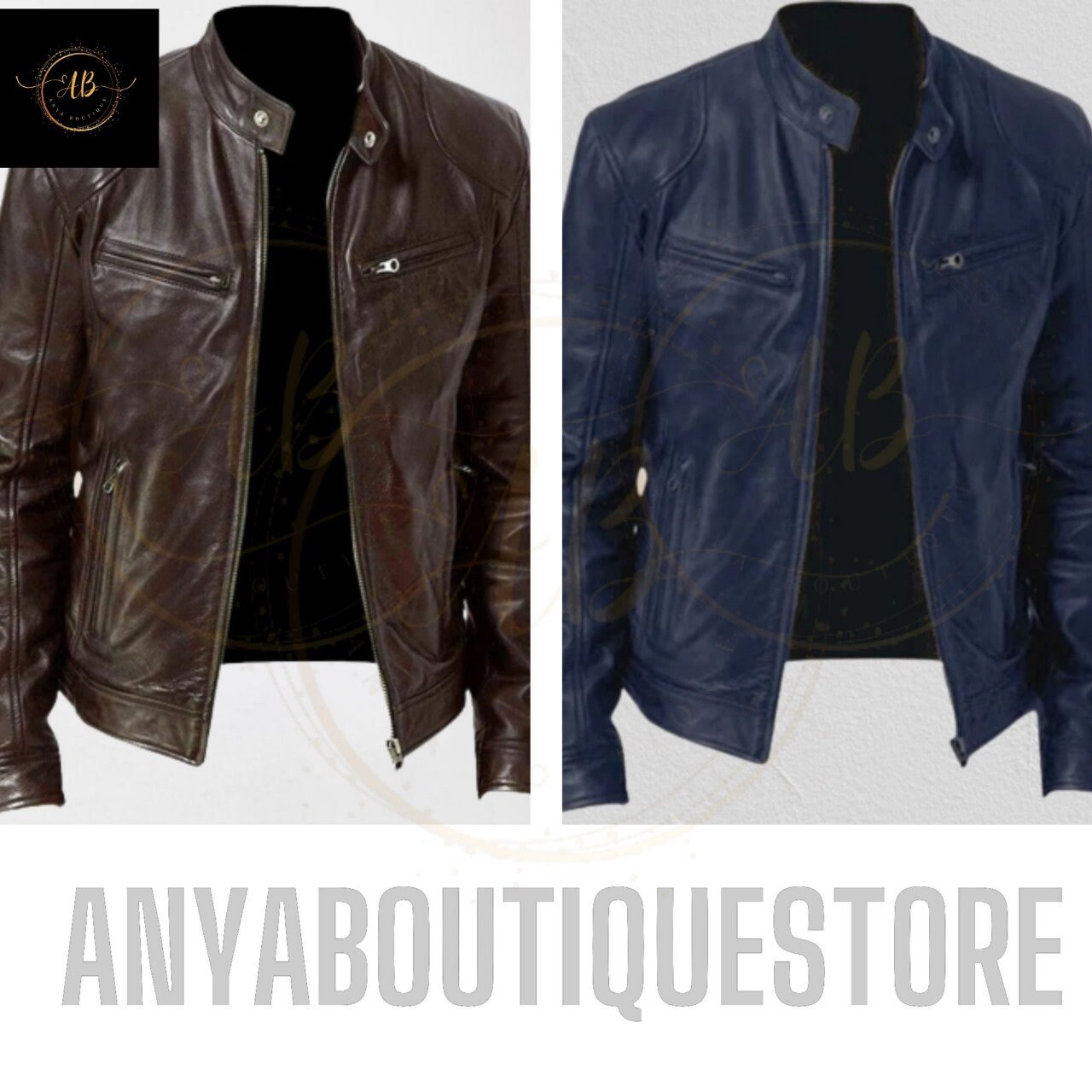 Black Brown Genuine Leather Jackets Motorcycle Lapel Diagonal Zipper