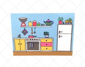 Küchen-Postkarte, Postkarte für neue Hausbesitzer, Abendessen-Einladungskarte
