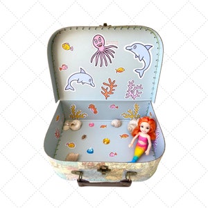 Mermaid Suitcase Dollhouse Stickers, Stickers for Decorating Ocean Suitcase Dollhouse, DIY Mermaid Travel Dollhouse Stickers