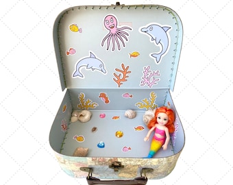Meerjungfrau Koffer Puppenhaus Aufkleber, Aufkleber zum Dekorieren Ocean Koffer Puppenhaus Aufkleber, DIY Meerjungfrau Reise Puppenhaus Aufkleber