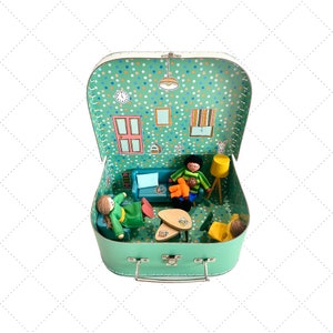 Casa de muñecas con maleta, casa de muñecas de viaje, casa de muñecas pequeña, casa de muñecas portátil