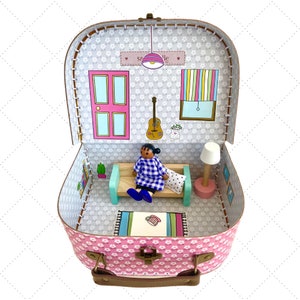 Pegatinas para casa de muñecas con maleta, pegatinas para decorar casa de muñecas con maleta, pegatinas para casa de muñecas con maleta DIY