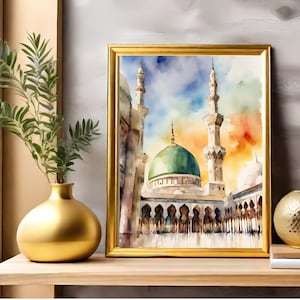 Masjid Nabawi Art | Al Masjid Al Nabawi Mosque | Prophets Mosque Watercolour| Madinah Art | Islamic  Art | Boho Pastel | Muslim Printable