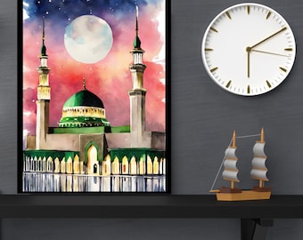 Masjid Nabawi Art | Al Masjid Al Nabawi Mosque | Prophets Mosque Watercolour| Madinah Art | Islamic  Art | Boho Pastel | Muslim Printable