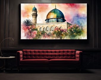 Mosque Print Al-aqsa| Masjed Minaret Dome of Rock | Old Architecture Jerusalem Palestine | Floral Boho Islamic Pastel Decor Muslim Printable
