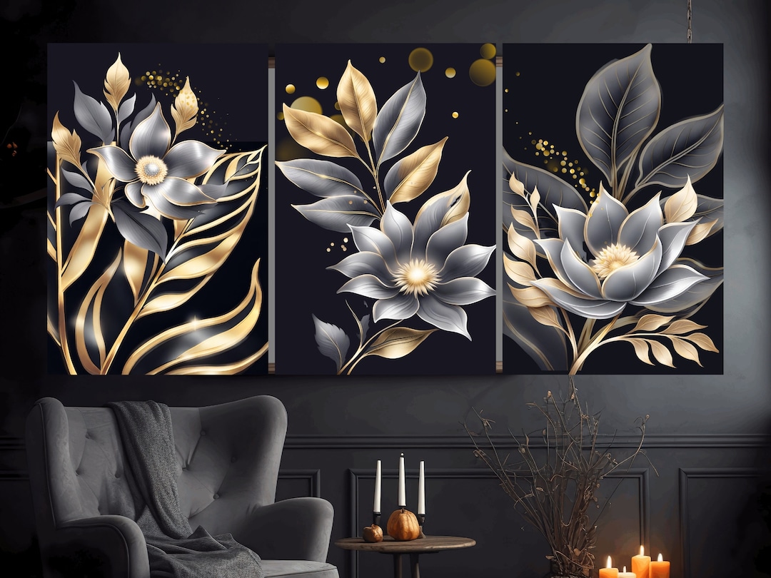 Gold Black Modern Wall Art Decor Trendy Gold Artwork Abstract Painting