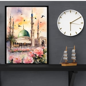 Masjid Nabawi Art | Al Masjid Al Nabawi Mosque | Prophets Mosque Watercolour| Madina Art | Islamic Art | Boho Pastel | Muslim Printable gift