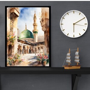 Masjid Nabawi Art | Al Masjid Al Nabawi Mosque | Prophets Mosque Watercolour| Madina Art | Islamic Art | Boho Pastel | Muslim Printable gift