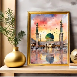 Masjid Nabawi Art | Al Masjid Al Nabawi Mosque | Prophets Mosque Watercolour| Madinah Art | Islamic  Art | Boho Pastel | Muslim Printable