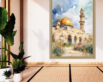 Al-Aqsa Mosque Print: Jerusalem Old City, Islamic Pastel Decor (Digital Download)