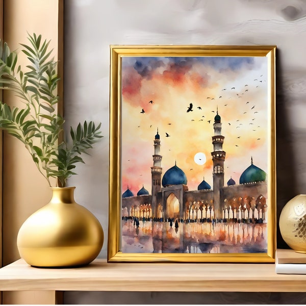 Masjid Nabawi Art | Al Masjid Al Nabawi Mosque | Prophets Mosque Watercolour| Madinah Art | Islamic  Art | Boho Pastel | Muslim Printable