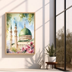 Masjid Nabawi Art | Al Masjid Al Nabawi Mosque | Prophets Mosque Watercolour| Madinah Art | Islamic  Art | Boho Pastel | Muslim Printable