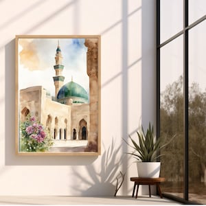 Masjid Nabawi Art | Al Masjid Al Nabawi Mosque | Prophets Mosque Watercolour| Madina Art | Islamic Art | Boho Pastel | Muslim Printable gift