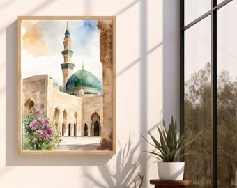 Masjid Nabawi Art | Al Masjid Al Nabawi Mosque | Prophets Mosque Watercolour| Madina Art | Islamic Art | Boho Pastel | Muslim Printable gift