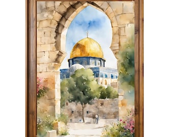 Mosque Print Al-aqsa| Masjed Dome of Rock | Old Architecture Jerusalem Palestine Floral Boho Islamic Pastel Palestine Decor Muslim Printable