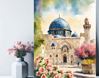 Al-Aqsa Mosque Watercolor Print: Jerusalem Islamic Art (Digital Download)