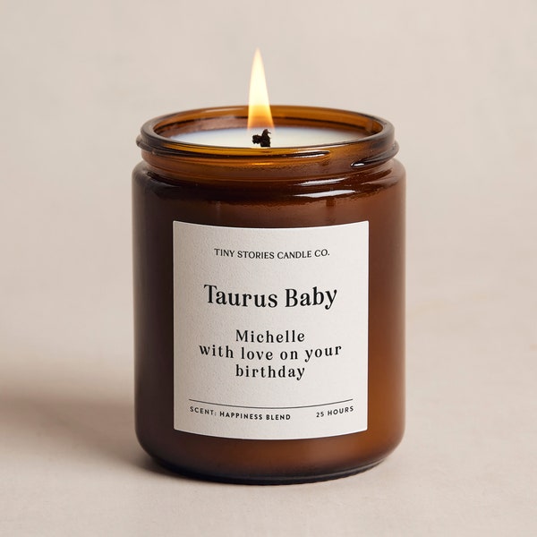Taurus Birthday Gift | Personalised Candle Gift | Soy Wax Essential Oil Candle