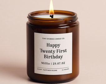 Geschenk zum 21. Geburtstag | Personalisierte Kerze Geschenk | Kerze aus ätherischem Sojawachs