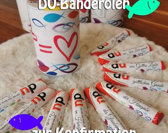 72 digital Christian confirmation fish rainbow Duplo banners – personal gift idea with sayings & 10 DIY gift box templates