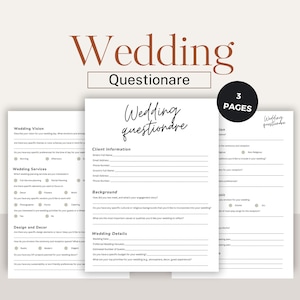 Cuestionario para clientes de planificador de bodas profesional y carta de bienvenida, formulario de admisión, cuestionario para novios, plantilla Canva editable