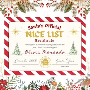 Editable Santa Claus Official Nice List Certificate Letter From Desk Santa Claus Christmas Eve North Pole Corjl Template Printable|Nicelist