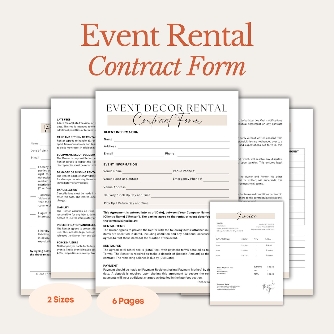 Event Rental Contract Form Template - Etsy Canada