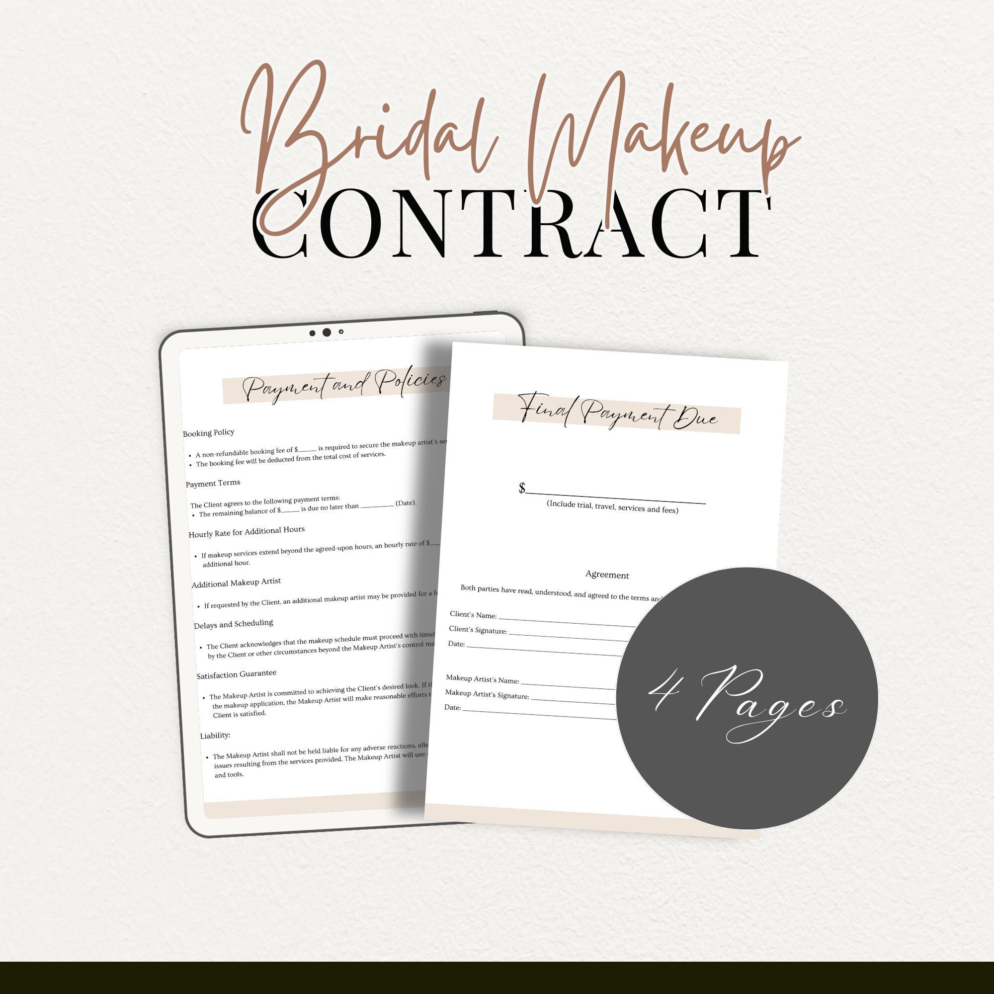 Editable Bridal Makeup Contract Template, Professional Makeup Contract ...