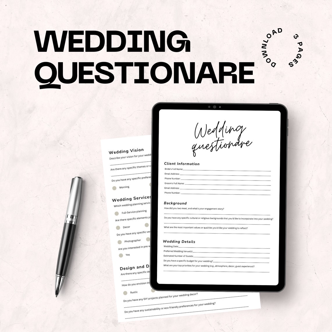 Professional Wedding Planner Client Questionnaire and Welcome Letter