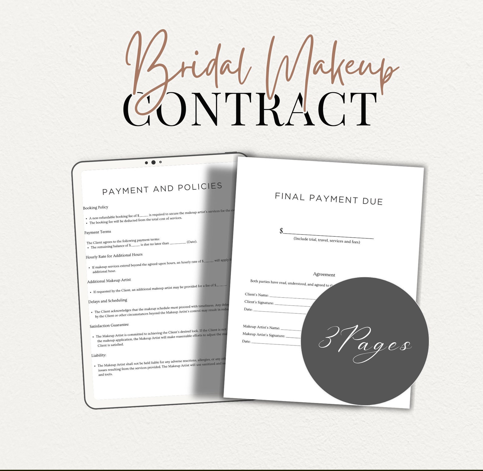 Editable Bridal Makeup Contract Template, Professional Makeup Contract ...