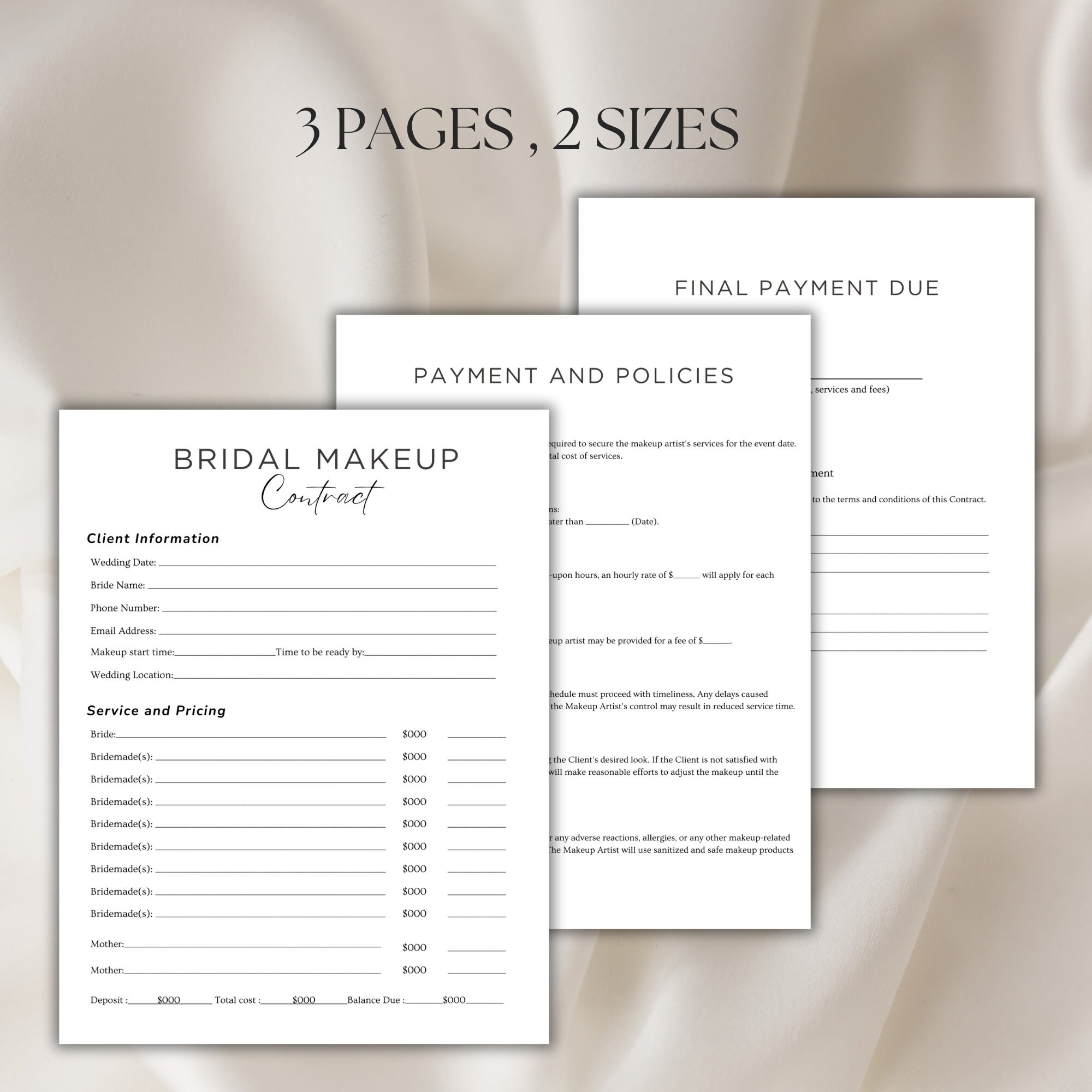 Editable Bridal Makeup Contract Template, Professional Makeup Contract ...