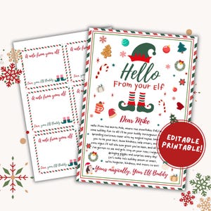 Bewerkbare elfenaankomstbrief, bewerkbare elfnotitiekaarten, elf Hallo brief van elf, nieuwe elfenbrief, kerst elf notities afdrukbaar