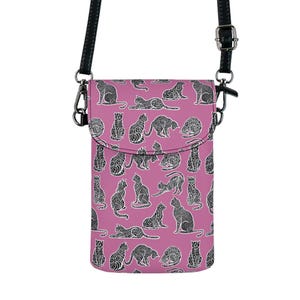 Telefoonportemonnee met kattenpatroon | Kleine mobiele telefoontas | Crossbodytasje voor kattenliefhebbers | Cadeau voor haar