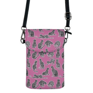 Cartera para teléfono con diseño de gato / Tarjetero para teléfono móvil / Bolsillo para teléfono con diseño de gato / Bolso bandolera pequeño / Regalo para ella
