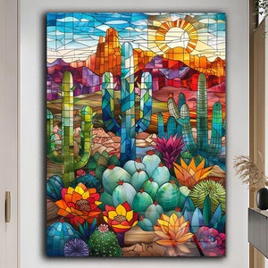 Cactus Wall Art Tempered Glass Art Stained Glass Art Natural Wall Decor Landscape Print Wedding Gift Farmhouse Decor Housewarming Gift