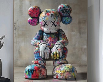 Kaws Decoration Kaws Figure Graffiti Wall Decor Large Artwork Framed Art Kaws Wall Art Housewarming Gift Nursery Livingroom Wall Art