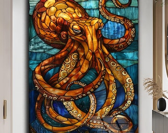 Octopus Art Decor Ocean Canvas Ocean Themed Art Octopus Decor Wall Hanging interior Design Blue Decor Bathroom Wall Art Home Decor Wall Art