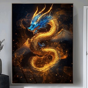 Dragon Wall Art Tempered Glass Art Dragon Prints Extra Large Wall Art Framed Animal Art Monster Crazy Home Decor Wall Hanging Gift idea
