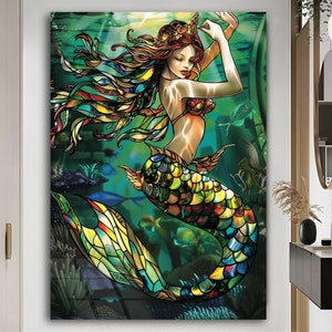 Mermaid Bathroom Art Mermaid Artwork Mermaid Bedroom Interior Design Wall Hanging Framed Art Underwater Art Peaceful Art Print Nursery