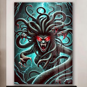 Medusa Wall Art Glass Wall Art Snake Head Art Greek Mythology Large Wall Art Framed Artwork Home Decor Dark Fantasy Decor Gorgon Wall Art