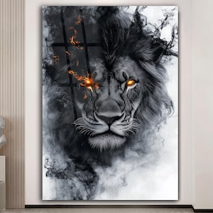 Lion Glass Wall Art, Majestic Lion Print, Large Wall Art, Tempered Glass Decor, Modern Home Decor, Man Cave Decor Living Room Wall Art