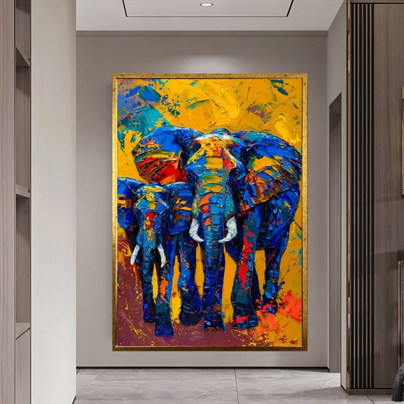 象の絵画プリント、動物のキャンバス絵画、カラフルな象の装飾抽象的な