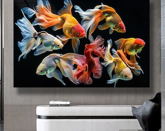 Fish Wall Decor Tempered Glass Wall Art Underwater Wall Art Fish Print Aquarium Wall Art Luxury Wall Art Man Cave Decor Office Design