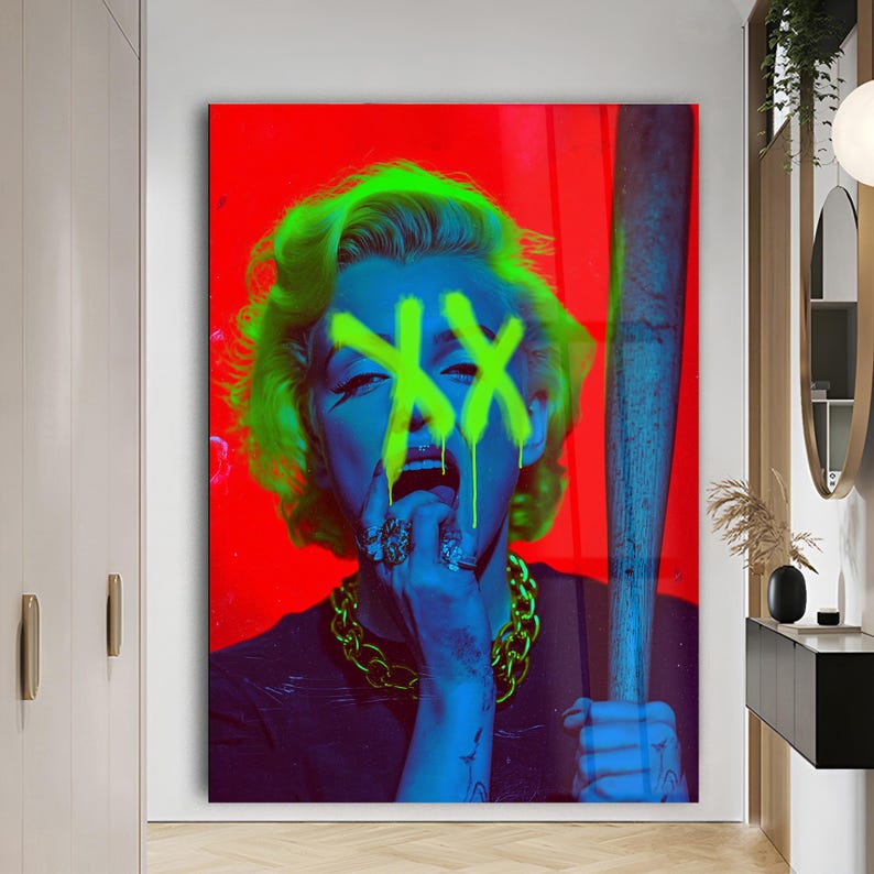 Marilyn Monroe Wall Art Tempered Glass Art Graffiti Pop Art Glass Print ...