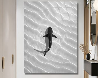 Tempered Glass Wall Art, Shark Design Fish Artwork Landscape Art Livingroom Decor Home Decoration Office Design Ready To Hang Large Art