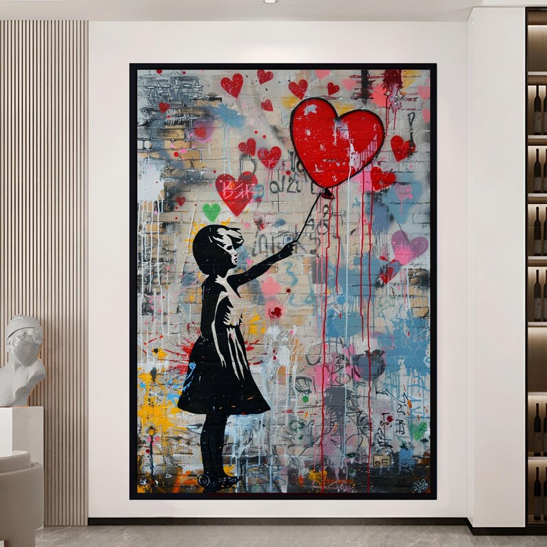 Girl With Balloon Graffiti Painting Modern Street Art Canvas Print Love ...