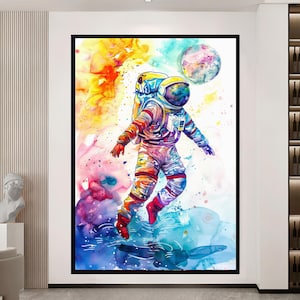 Astronaut Canvas Art, Space Wall Decor, Abstract Galaxy Painting, Modern Space Artwork Outer Space Home Decor Unique Astronaut Art Print