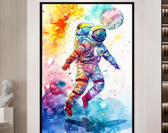 Astronaut canvaskunst, ruimte muur decor, abstracte melkweg schilderij, modern ruimtekunstwerk huisdecoratie ruimte unieke astronaut Art