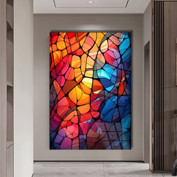 Stained Glass Art Stained Window Decor Abstract Stained Art Wall Art Gift Luxury Wall Art Gold Framed Art Oversized Wall Art Art Gift Etsy